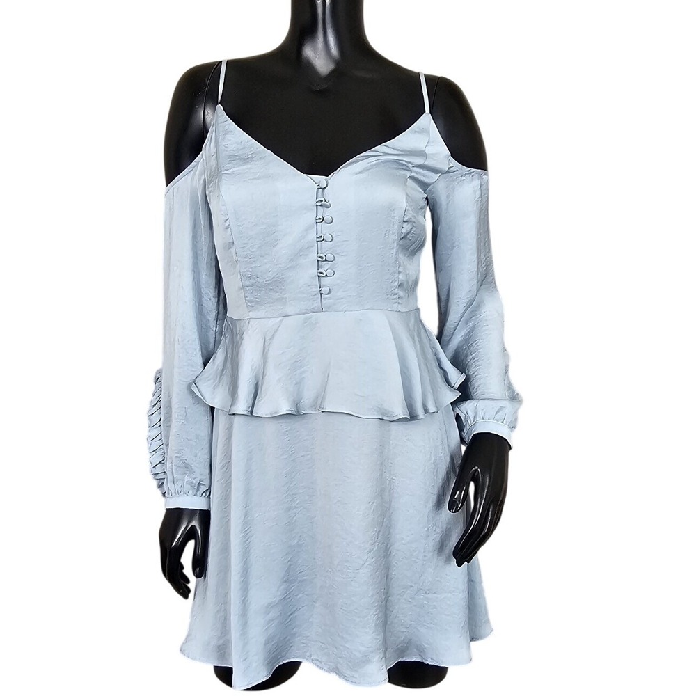 Avec Les Filles Blue Cold Shoulder Peplum Mini Dress XS Romantic Coquette